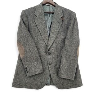 Stafford Mens 46R Wool Tweed Blazer Sport Coat Gray Elbow Patch Ivy League